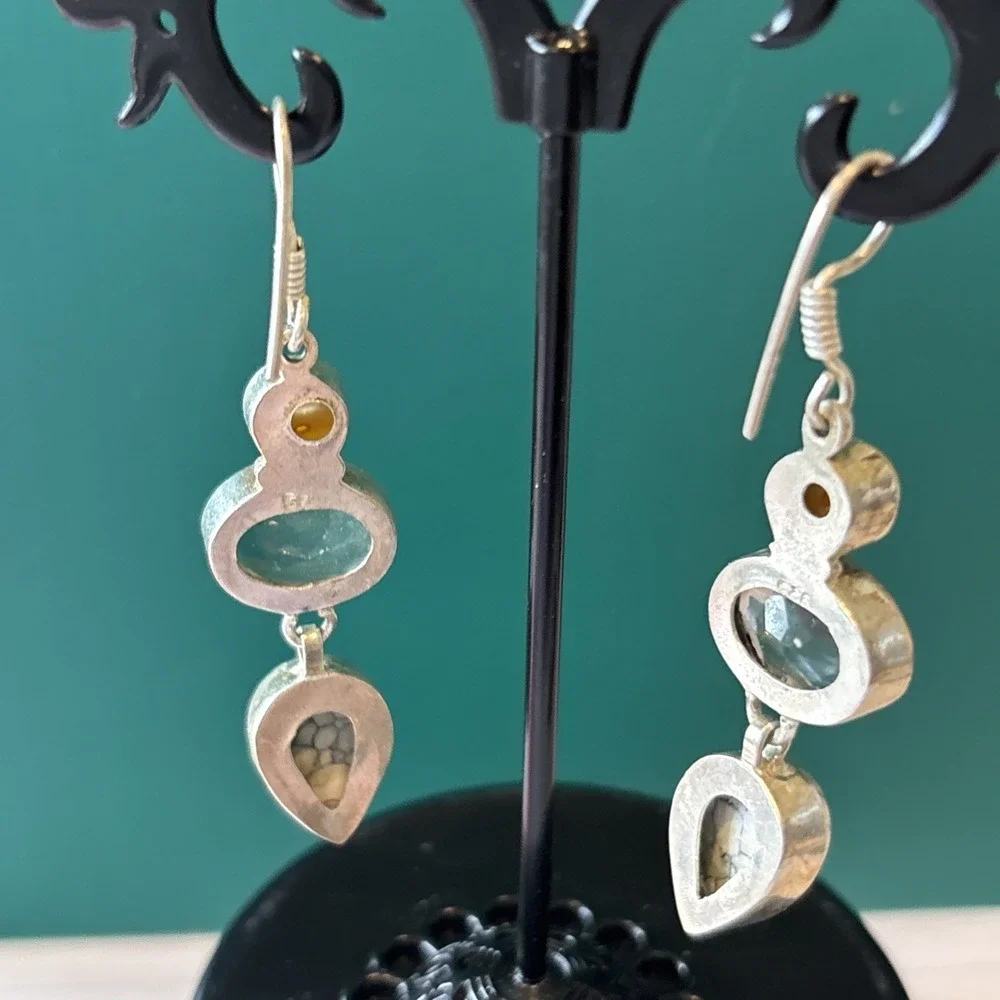 Dangle Earrings With Fresh Water Pearls, Faceted Crystal ,Teardrop Jasper